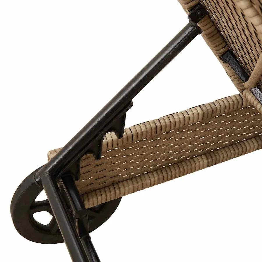 Chaise longue avec roues et coussin beige résine tressée - 9
