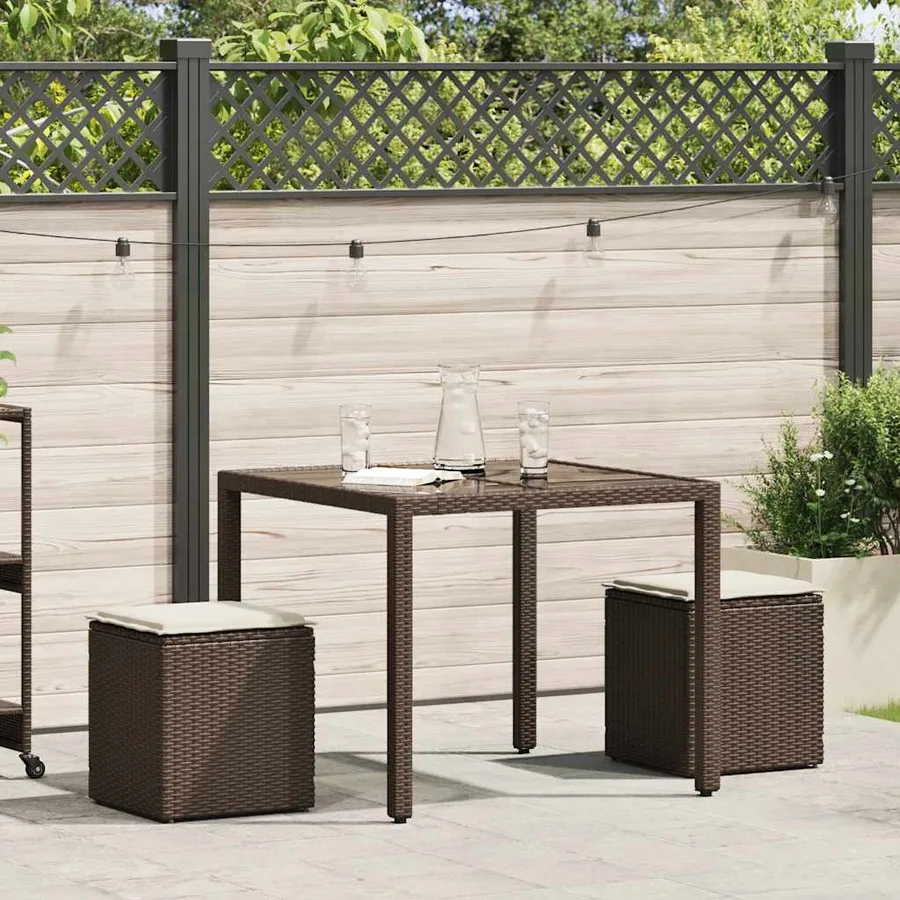 Tabourets jardin avec coussins lot de 2 marron résine tressée - 2