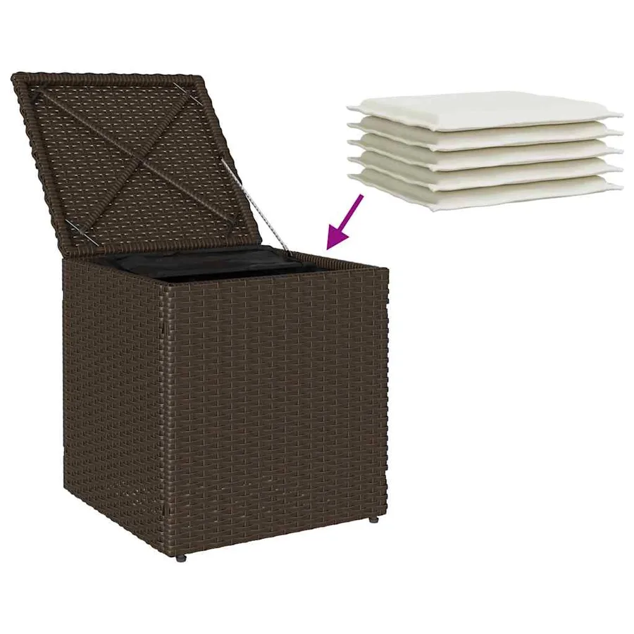 Tabourets jardin avec coussins lot de 2 marron résine tressée - 9
