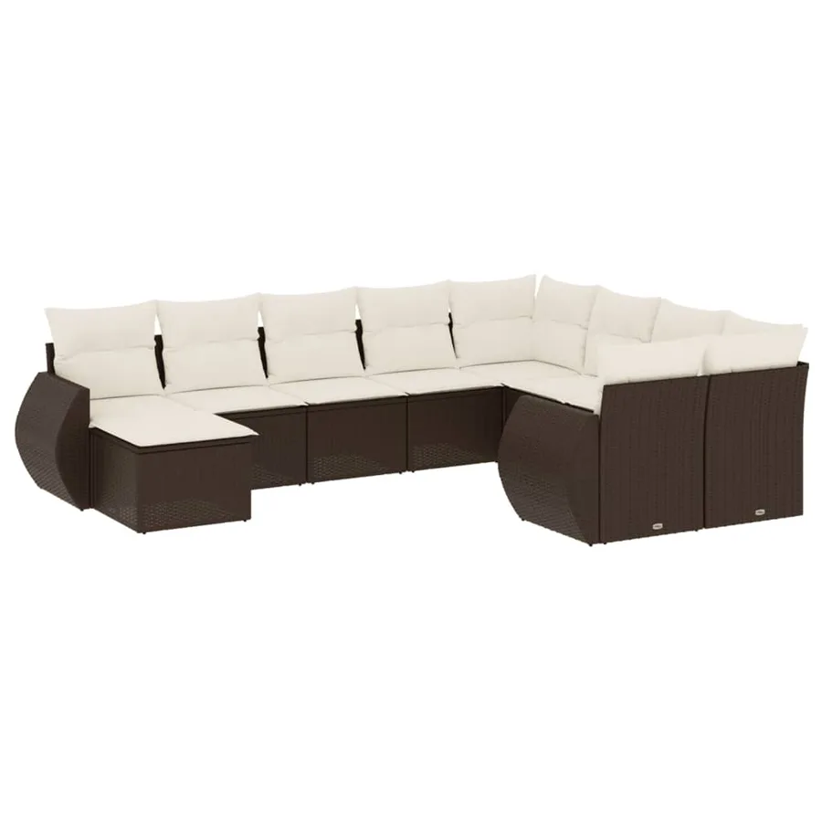 Salon de jardin 10 pcs avec coussins marron résine tressée - 2