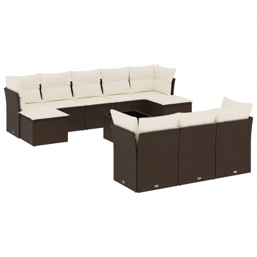 Salon de jardin et coussins 11 pcs marron résine tressée - 2