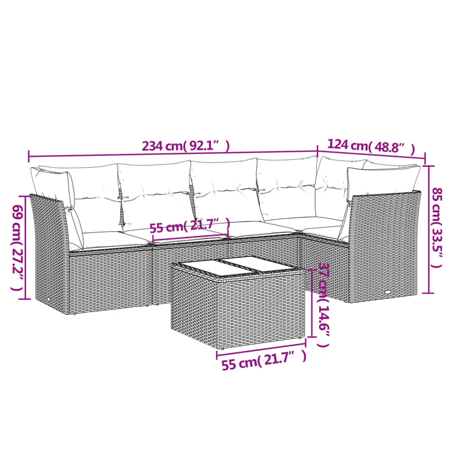 Salon de jardin avec coussins 6 pcs marron résine tressée - 3