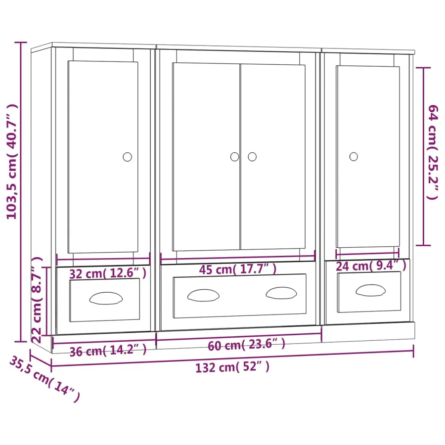 Buffets 3 pcs sonoma gris bois d'ingénierie - 8