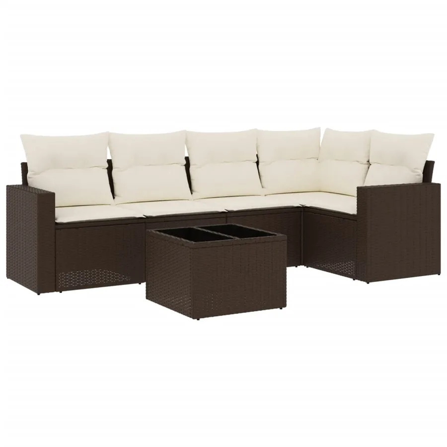 Salon de jardin avec coussins 6 pcs marron résine tressée - 2