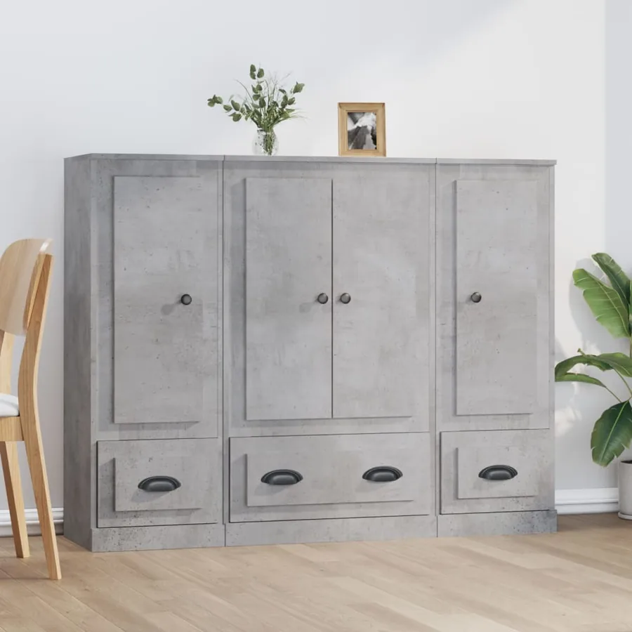 Buffets 3 pcs gris béton bois d'ingénierie