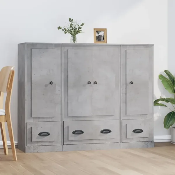 Buffets 3 pcs gris béton bois d'ingénierie