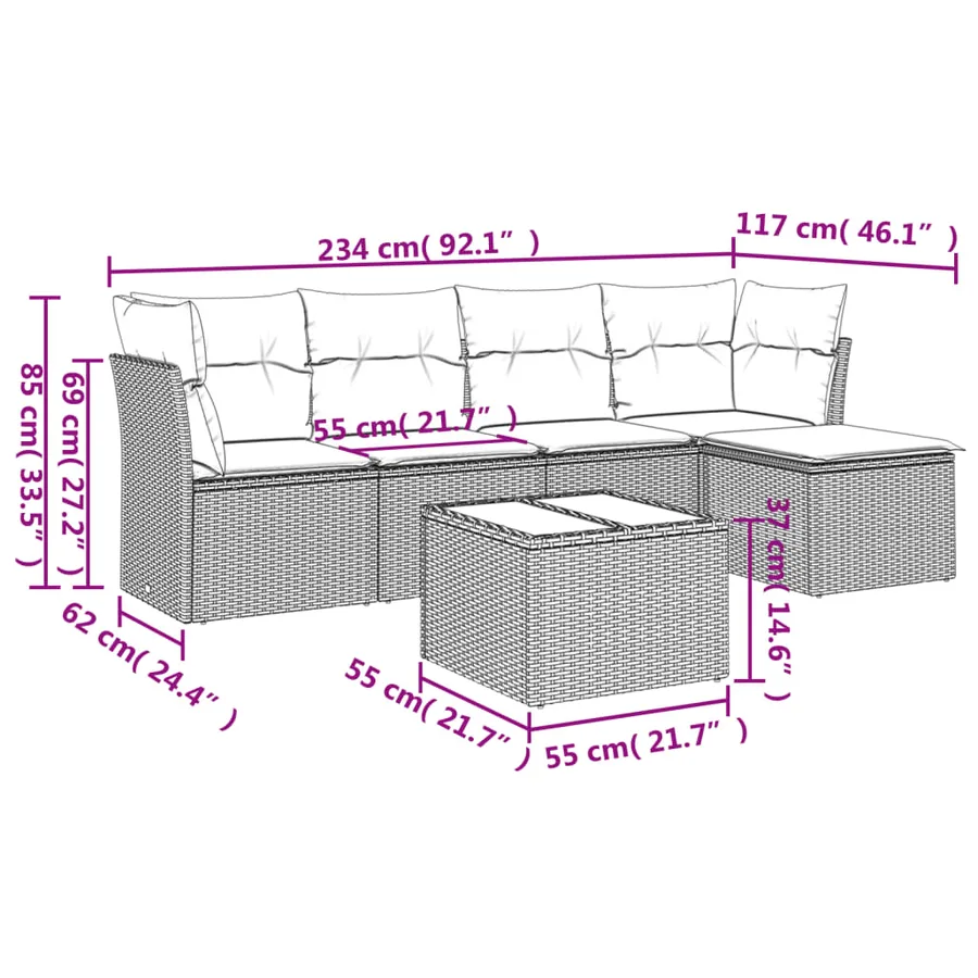 Salon de jardin avec coussins 6 pcs marron résine tressée - 3