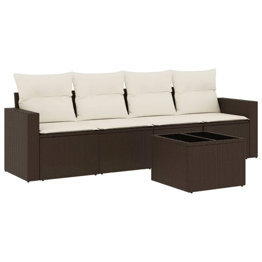 Salon de jardin avec coussins 5 pcs marron résine tressée - 2