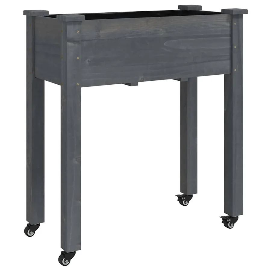 Jardinière sur roues avec doublure gris 71x37x80 cm bois sapin - 2