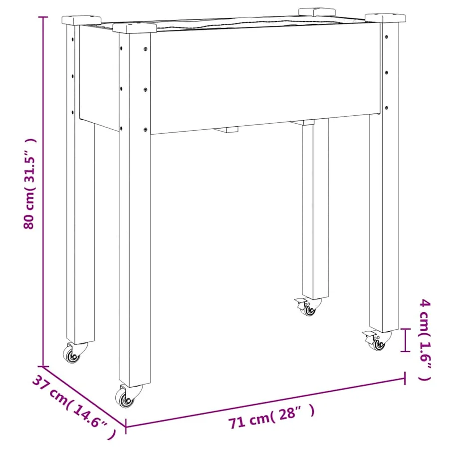Jardinière sur roues avec doublure gris 71x37x80 cm bois sapin - 7