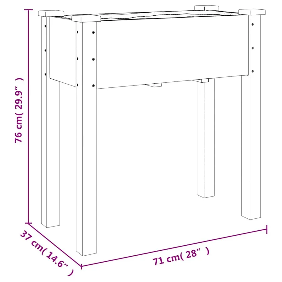 Jardinière sur roues avec doublure gris 71x37x80 cm bois sapin - 8