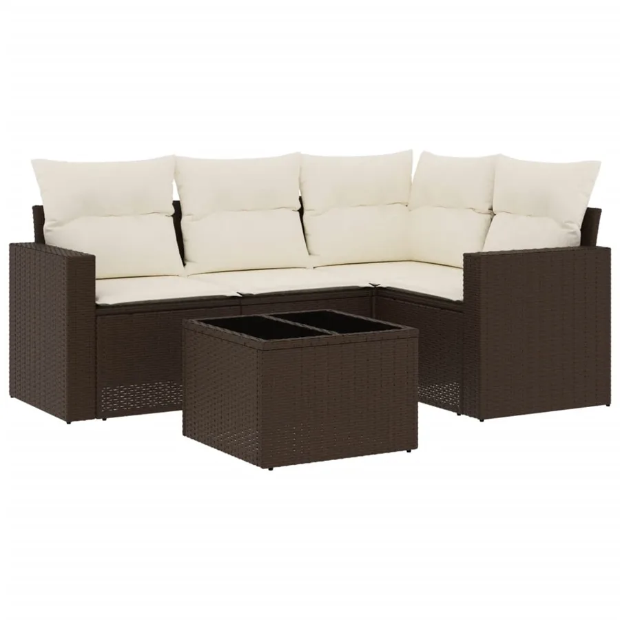 Salon de jardin avec coussins 5 pcs marron résine tressée - 2