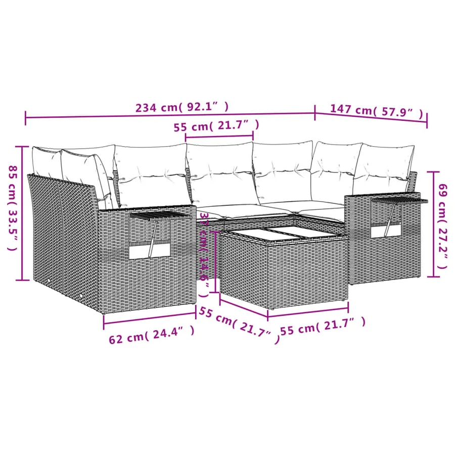 Salon de jardin avec coussins 7 pcs marron résine tressée - 9