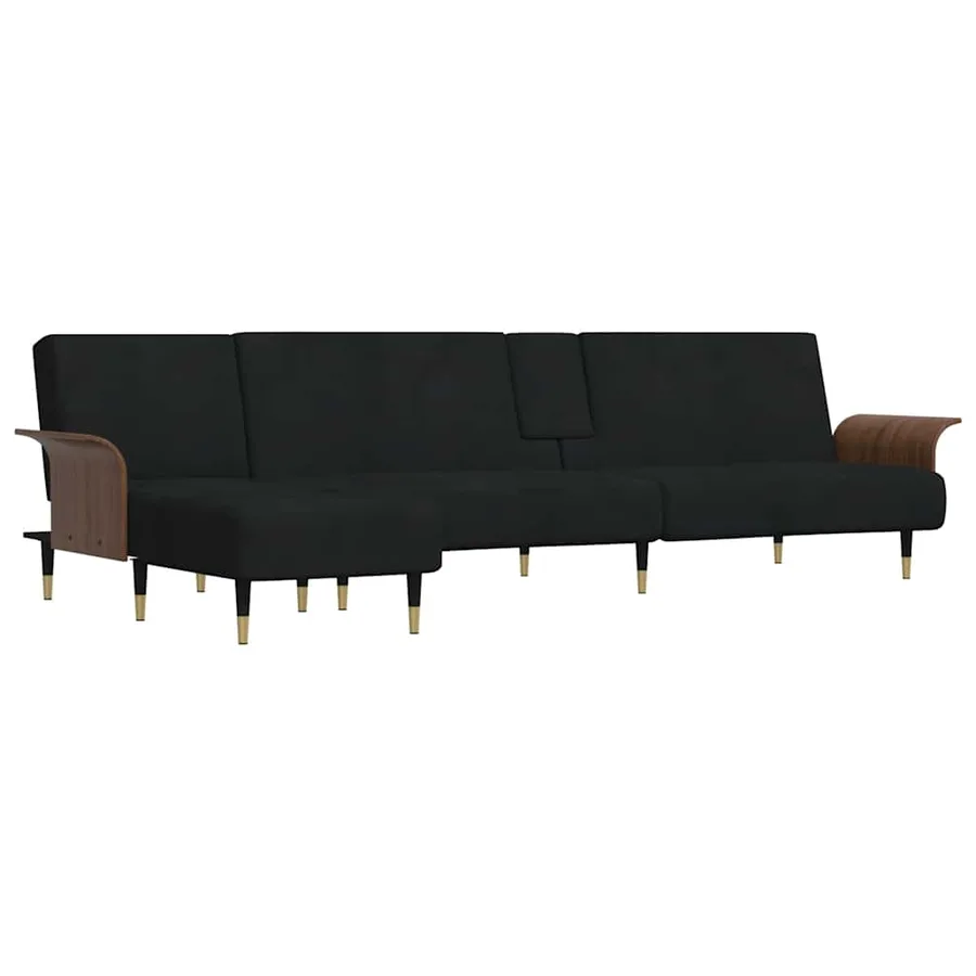 Canapé-lit en forme de L noir 279x140x70 cm velours - 2