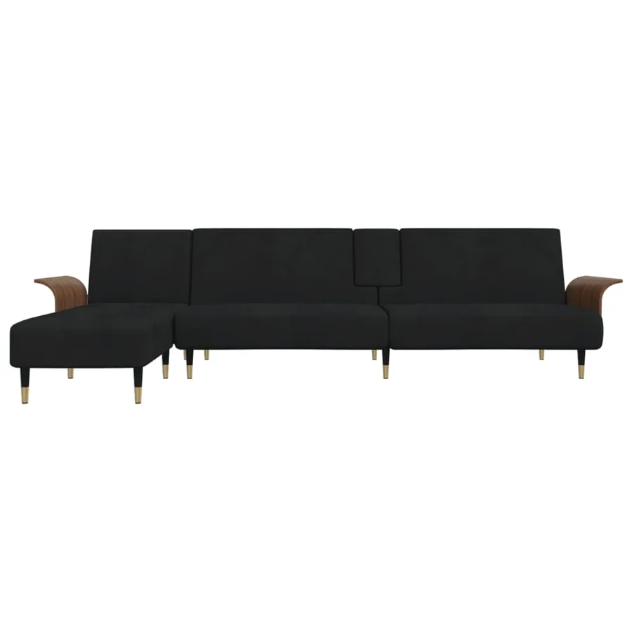 Canapé-lit en forme de L noir 279x140x70 cm velours - 3