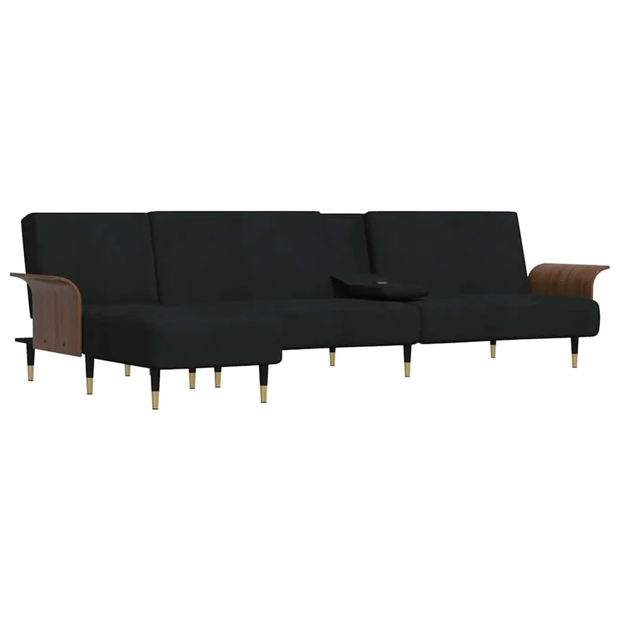 Canapé-lit en forme de L noir 279x140x70 cm velours - 4