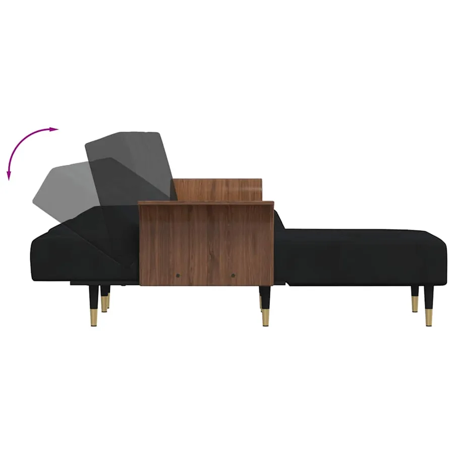 Canapé-lit en forme de L noir 279x140x70 cm velours - 7