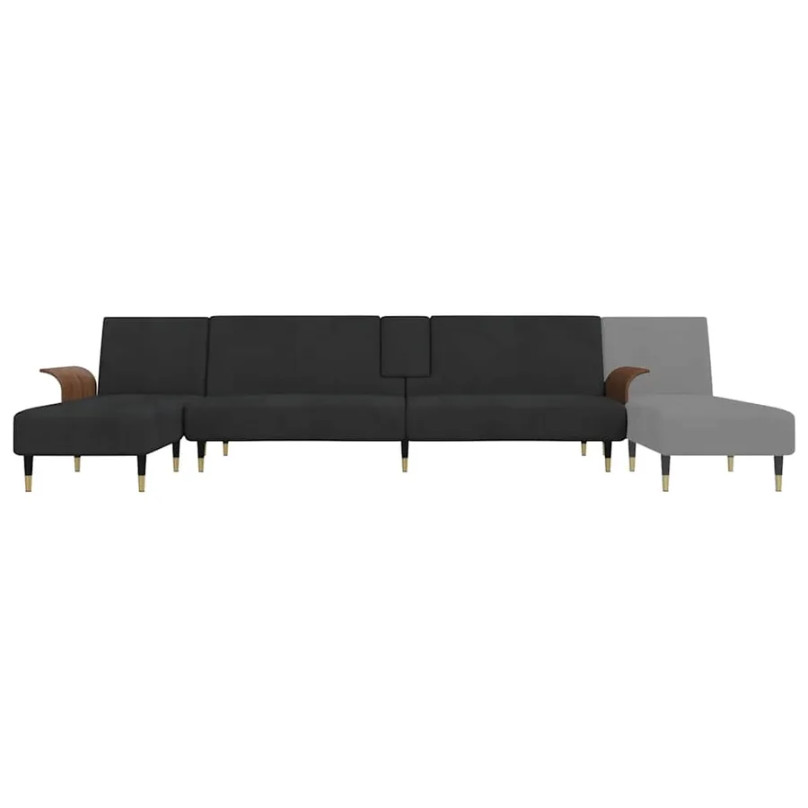 Canapé-lit en forme de L noir 279x140x70 cm velours - 8