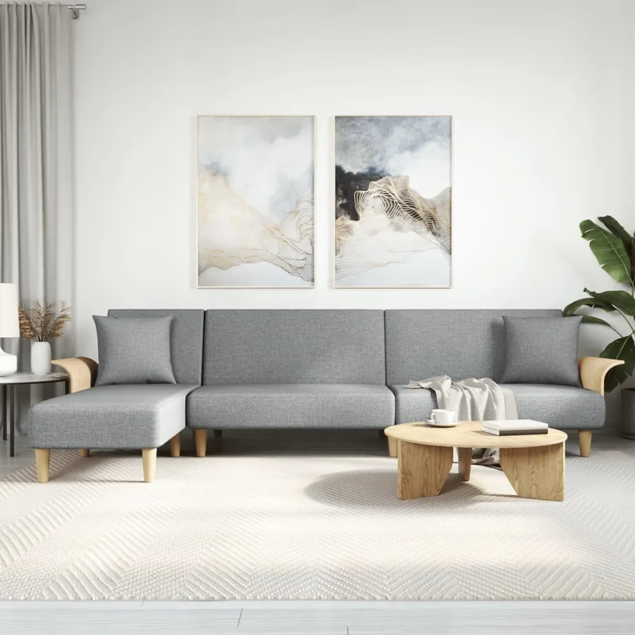 Canapé-lit en forme de L gris clair 279x140x70 cm tissu