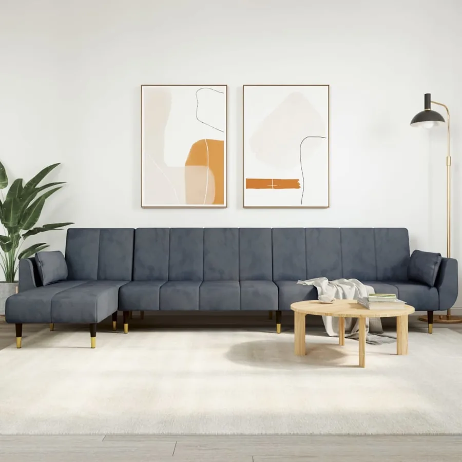 Canapé-lit en forme de L gris 275x140x70 cm velours