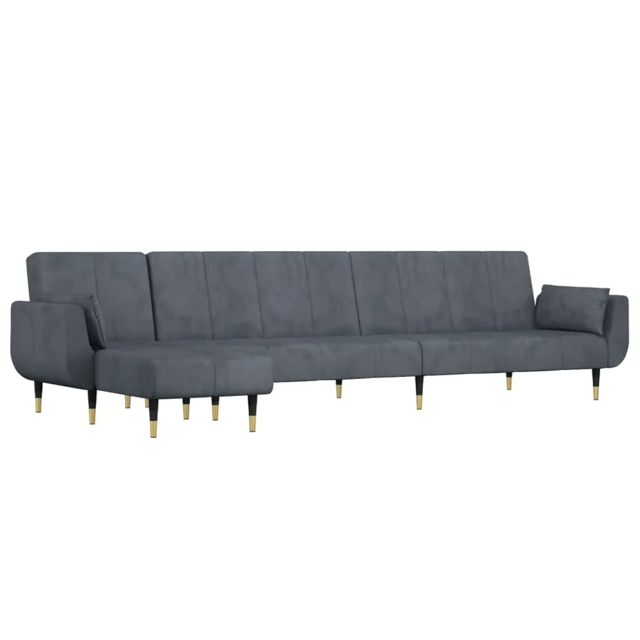 Canapé-lit en forme de L gris 275x140x70 cm velours - 2