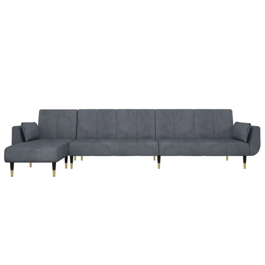 Canapé-lit en forme de L gris 275x140x70 cm velours - 3