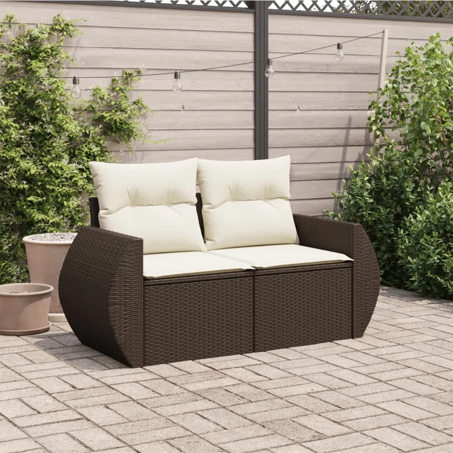Canapé de jardin avec coussins 2 places marron résine tressée - 3