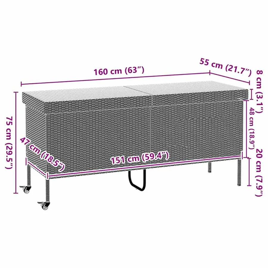 Boîte de rangement de jardin et roues noir résine tressée - 11