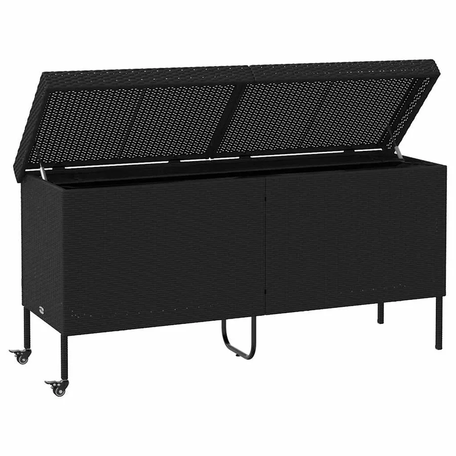 Boîte de rangement de jardin et roues noir résine tressée - 4