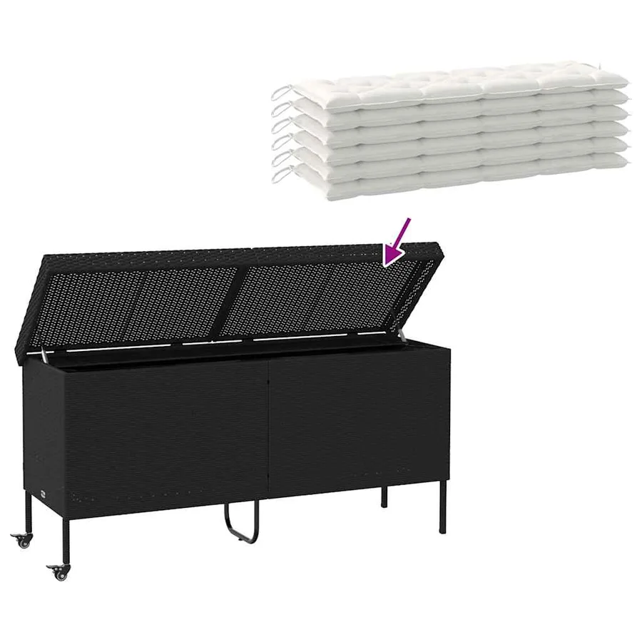 Boîte de rangement de jardin et roues noir résine tressée - 7