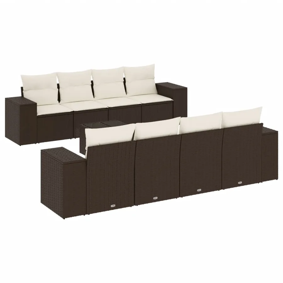 Salon de jardin avec coussins 9 pcs marron résine tressée - 2