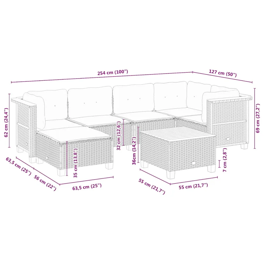 Salon de jardin avec coussins 7 pcs beige résine tressée - 10