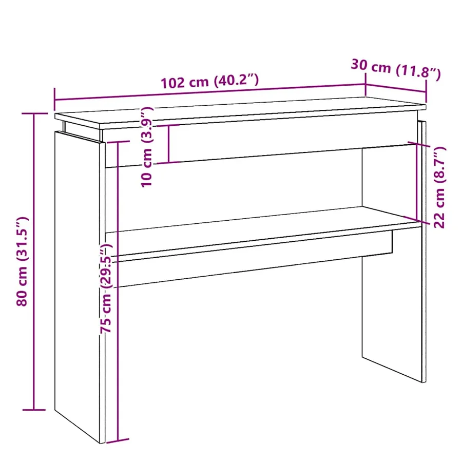 Table console chêne artisanal 102x30x80 cm bois d'ingénierie - 10