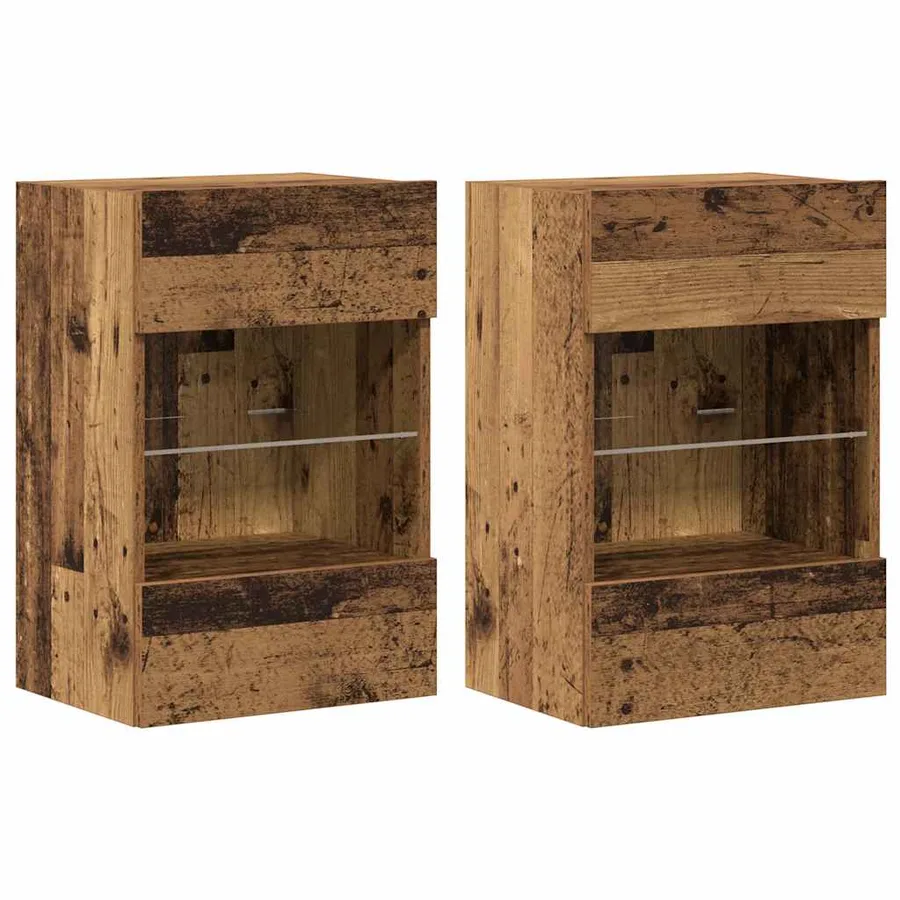 Meubles muraux avec lumières LED pour TV 2 pcs vieux bois 40x30x60,5cm - 2