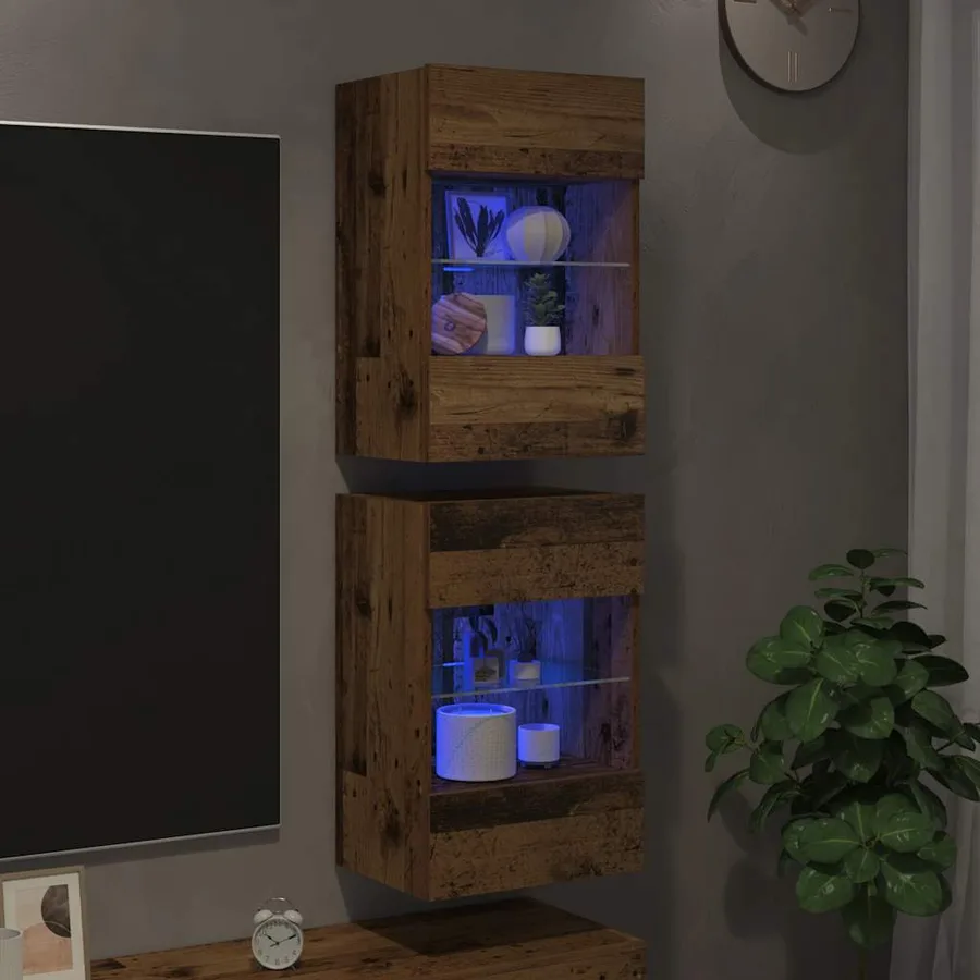 Meubles muraux avec lumières LED pour TV 2 pcs vieux bois 40x30x60,5cm - 3