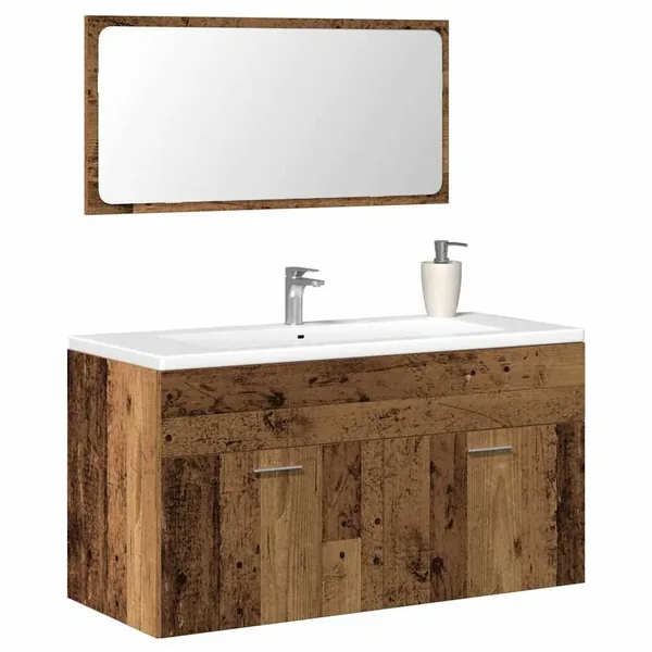Armoire de salle de bain et miroir vieux bois bois d'ingénierie