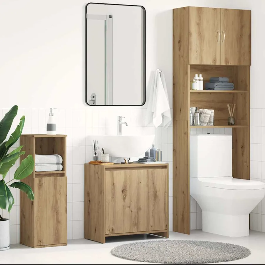Armoire lavabo de salle de bain chêne artisanal 60x33x60 cm - 3