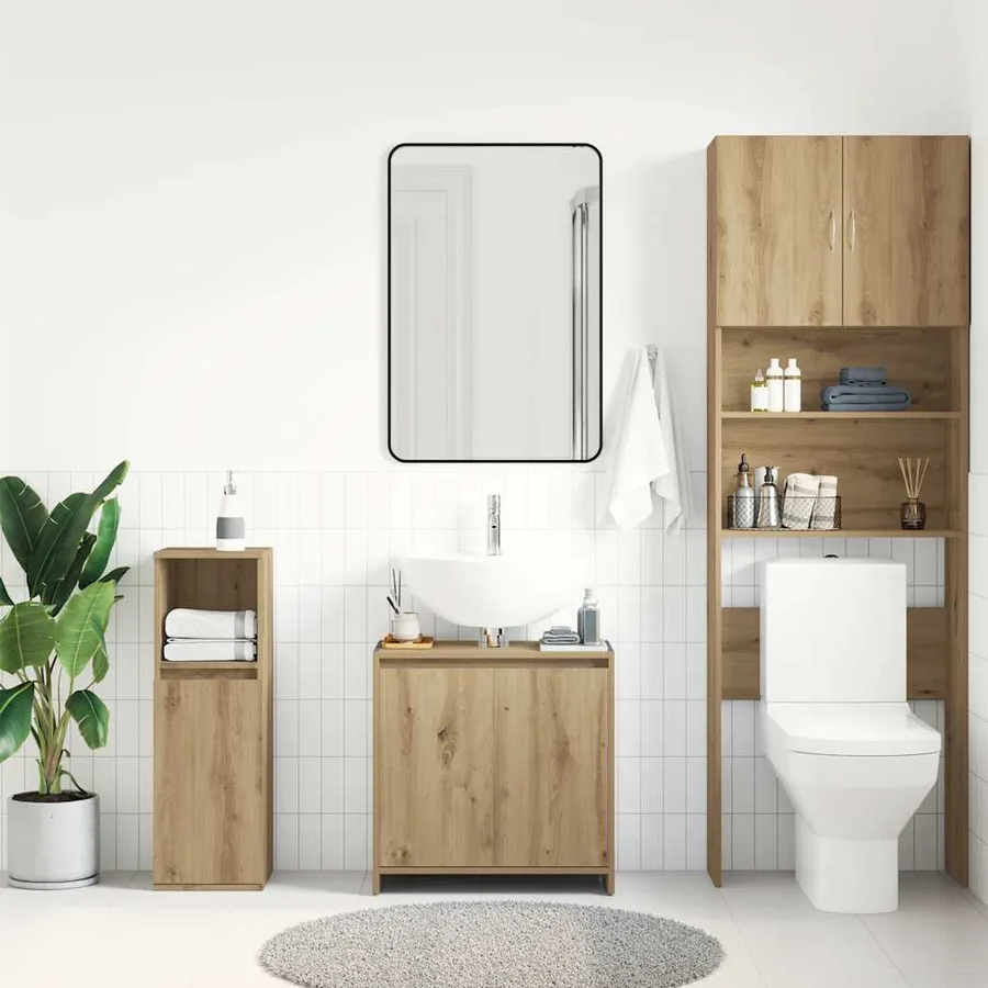 Armoire lavabo de salle de bain chêne artisanal 60x33x60 cm - 4