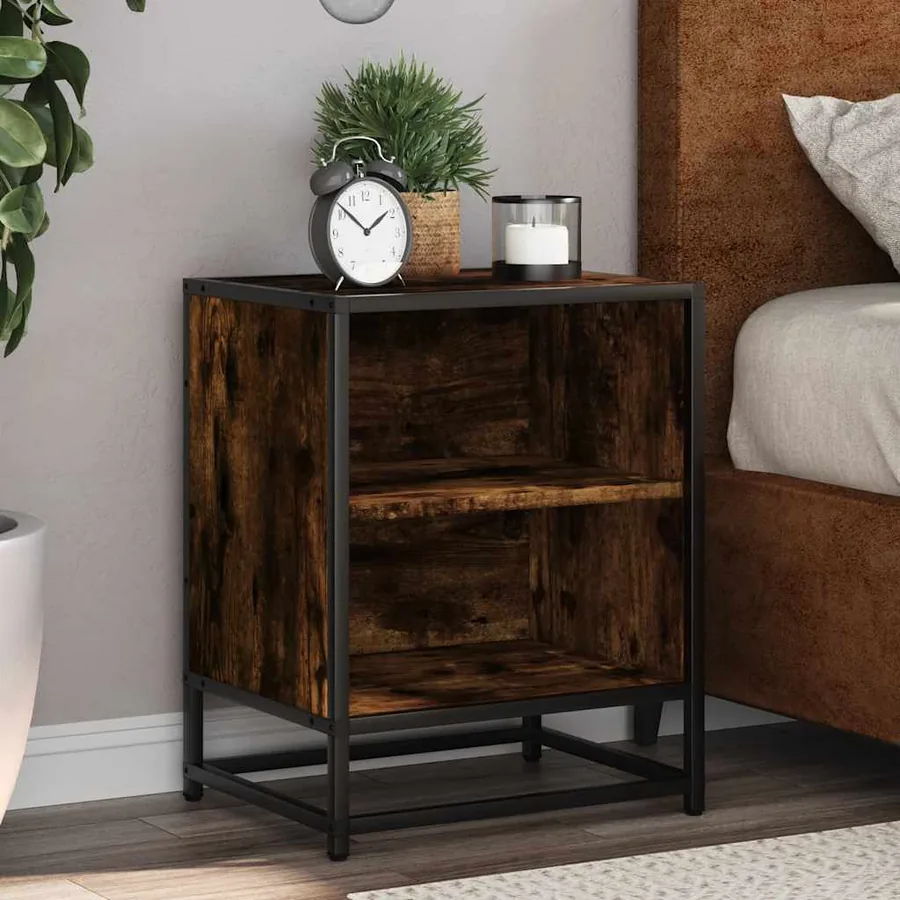 Tables de chevet 2 pcs chêne fumé bois d'ingénierie et métal