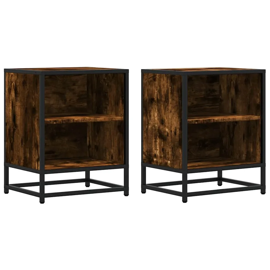 Tables de chevet 2 pcs chêne fumé bois d'ingénierie et métal - 2