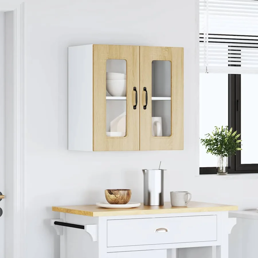 Armoire murale de cuisine avec porte vitrée "Kalmar" en bois d'ingénierie chêne Sonoma - 4