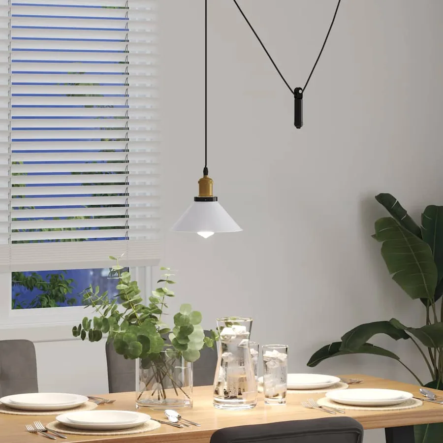 Lampe suspendue réglable hauteur E27 blanc brillant Ø22cm métal - 4