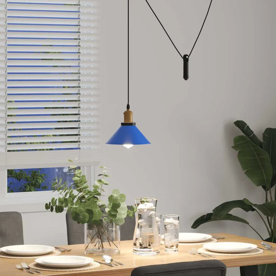 Lampe suspendue réglable hauteur E27 bleu foncé Ø 22 cm métal - 4