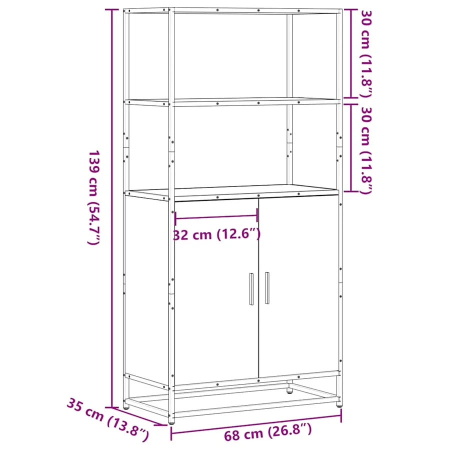 Buffet haut sonoma gris 68x35x139 cm bois d'ingénierie et métal - 10