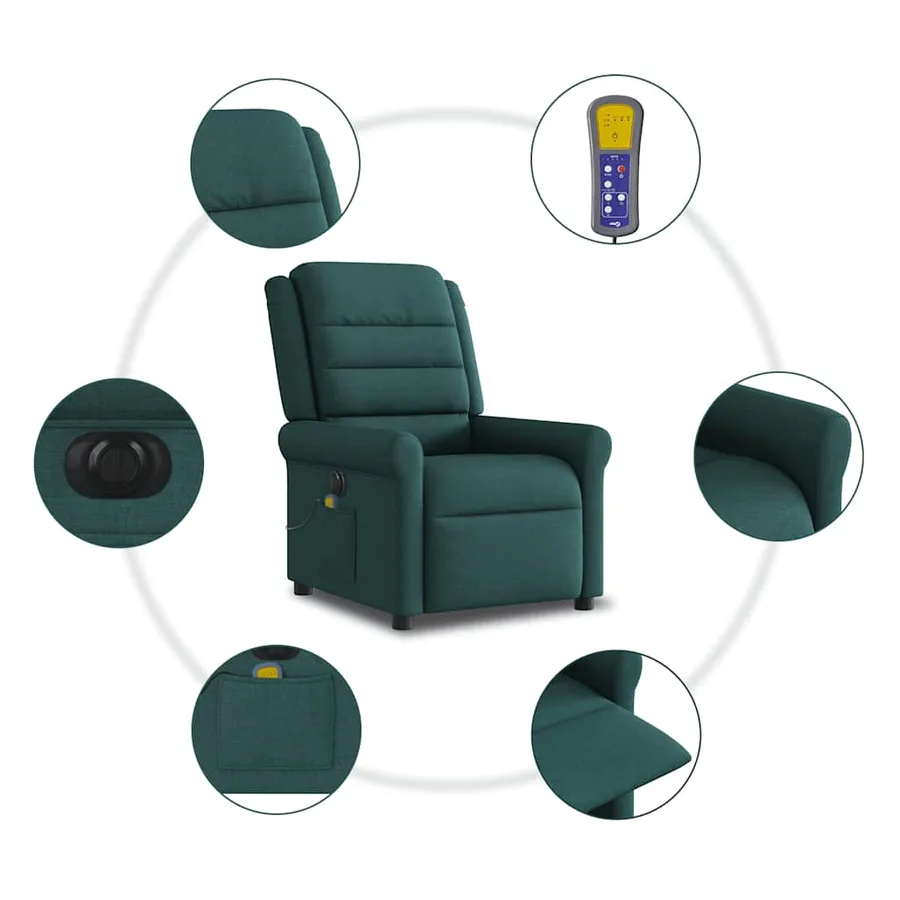 Fauteuil de massage inclinable électrique Vert foncé Tissu - 10