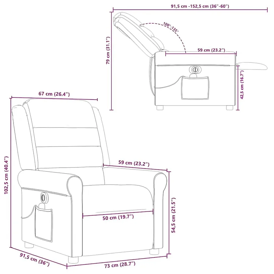 Fauteuil de massage inclinable électrique Vert foncé Tissu - 16