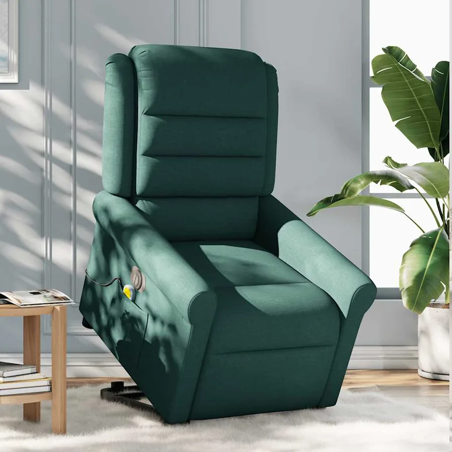 Fauteuil inclinable de massage électrique Vert foncé Tissu - 3