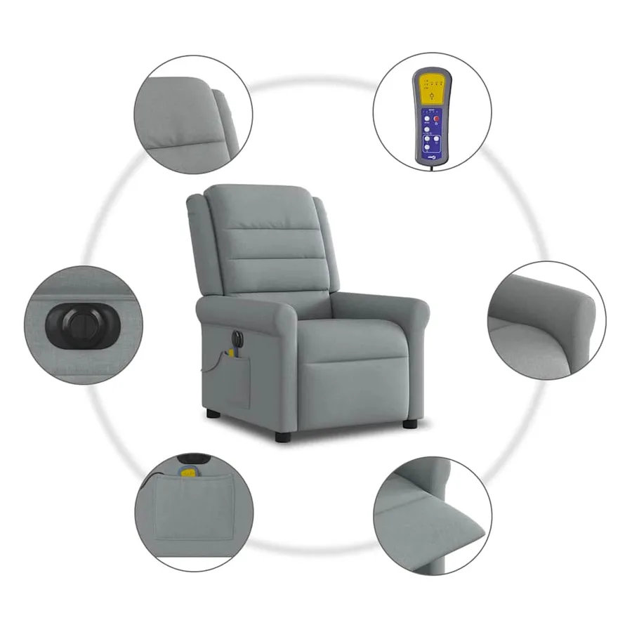 Fauteuil de massage inclinable électrique gris clair tissu - 10