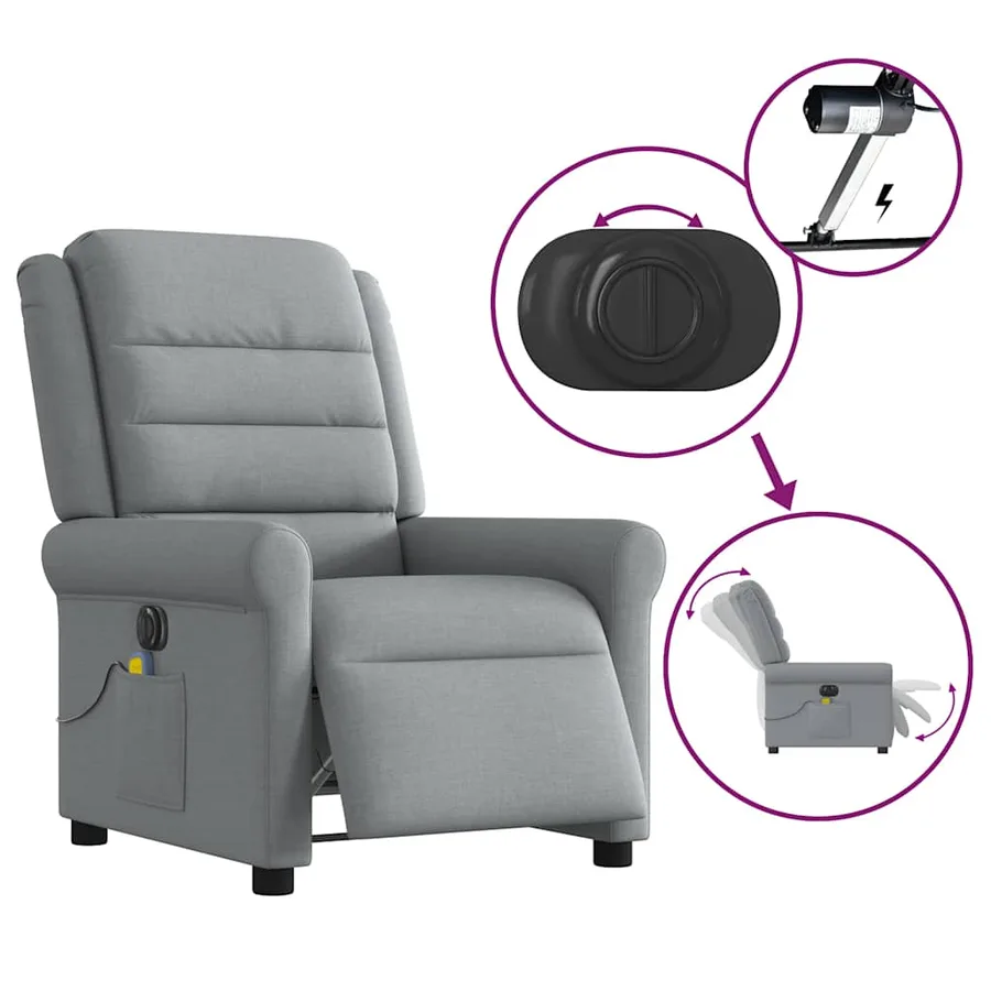 Fauteuil de massage inclinable électrique gris clair tissu - 9
