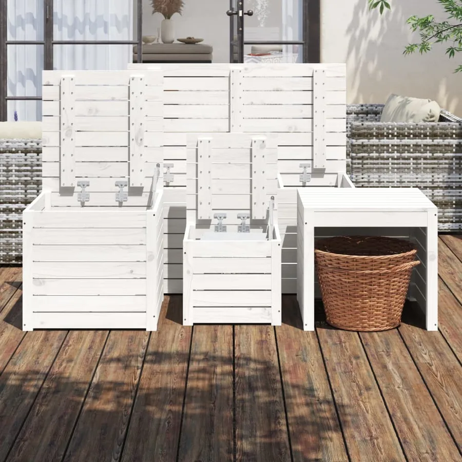 Ensemble de boîtes de jardin 4 pcs blanc bois de pin massif - 3